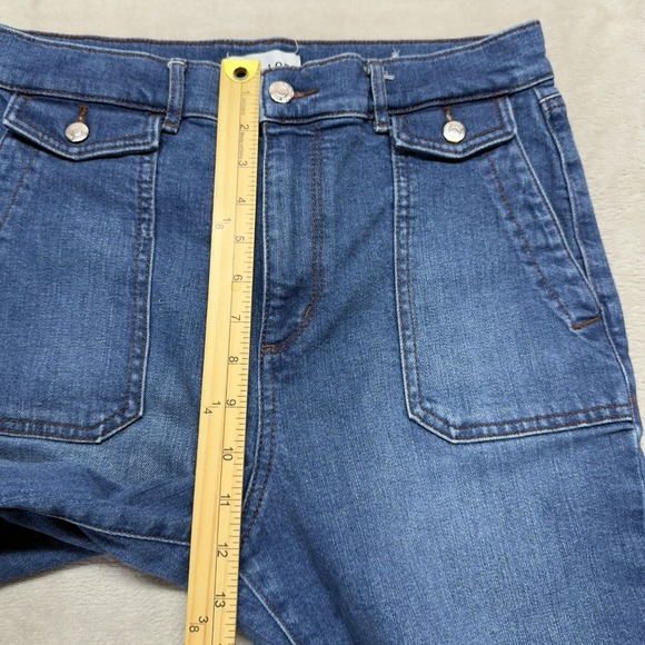 Loft Jeans Women 10/30 Petite Slim Flare Sailor Pocket Hi Rise Medium Wash Denim - Picture 12 of 14